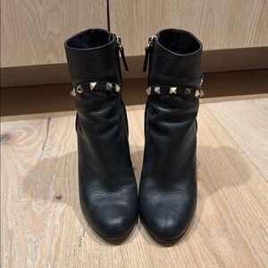 Valentino Garavani Black Ankle Boots with Gold Studs